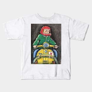 Retro Scooter, Classic Scooter, Scooterist, Scootering, Scooter Rider, Mod Art Kids T-Shirt